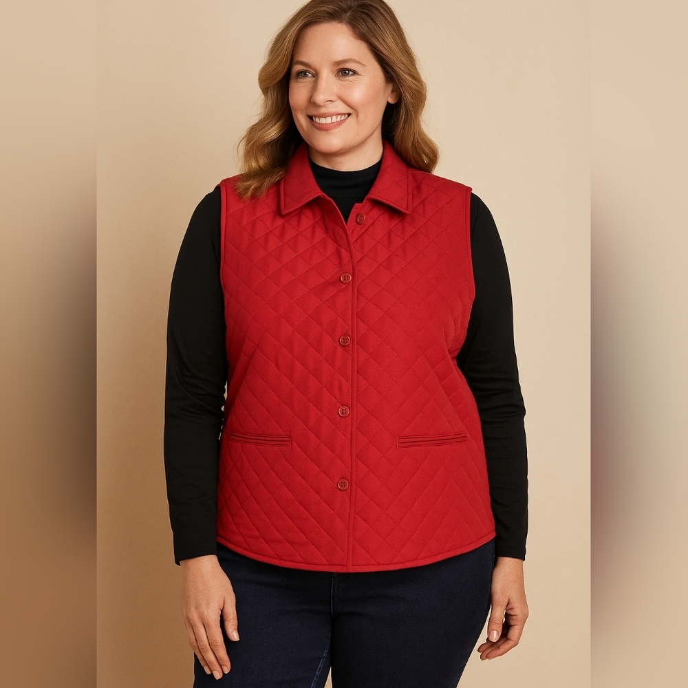 Draper’s & Damon’s Red Quilted Vest L | Button Front Puffer Style Cottagecore